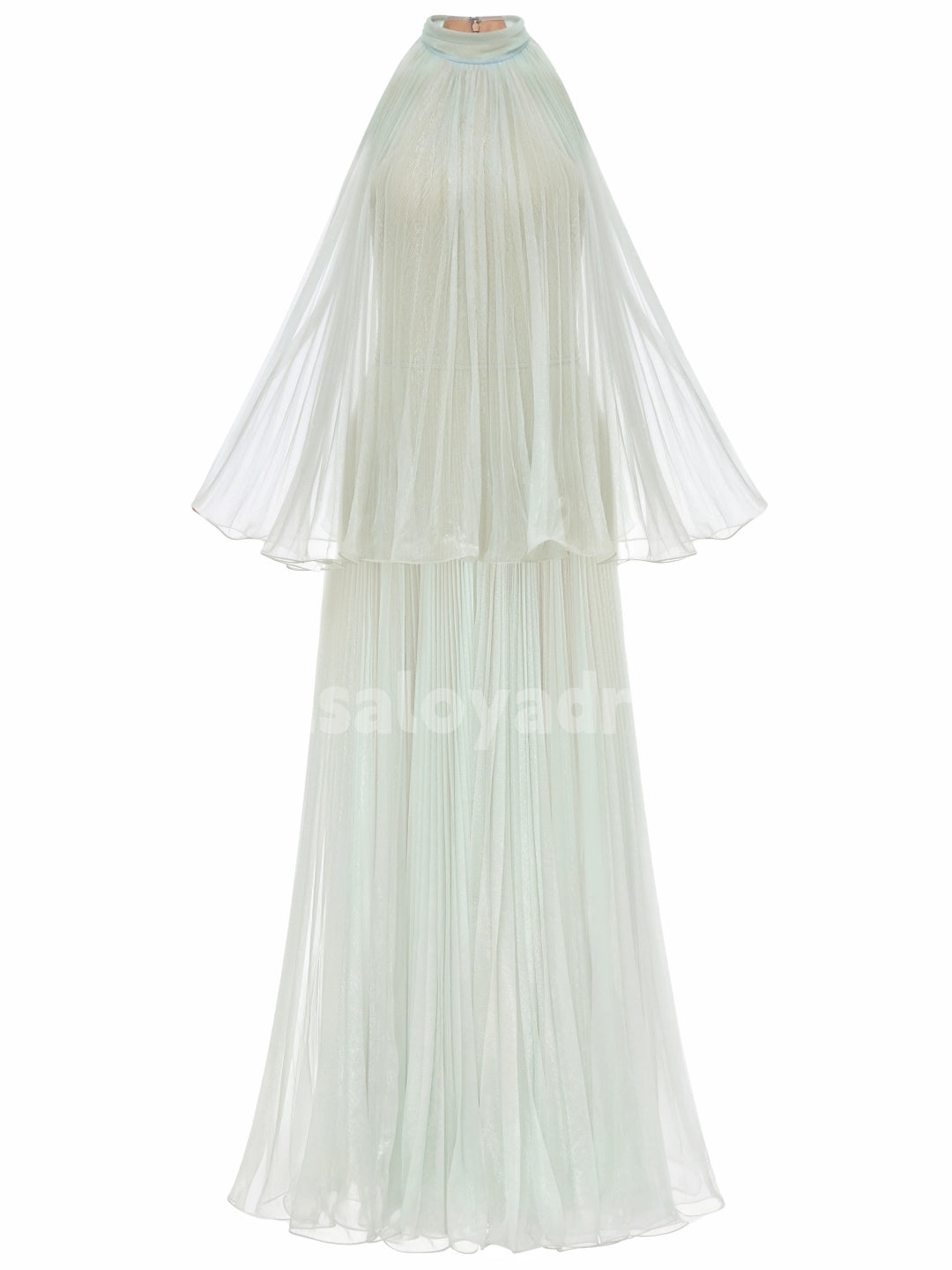 BDES00111 Elegant Tulle Maxi Dress High Neck Sleeveless Formal Party Dress A line Long Tiered Evening Dress  Customized