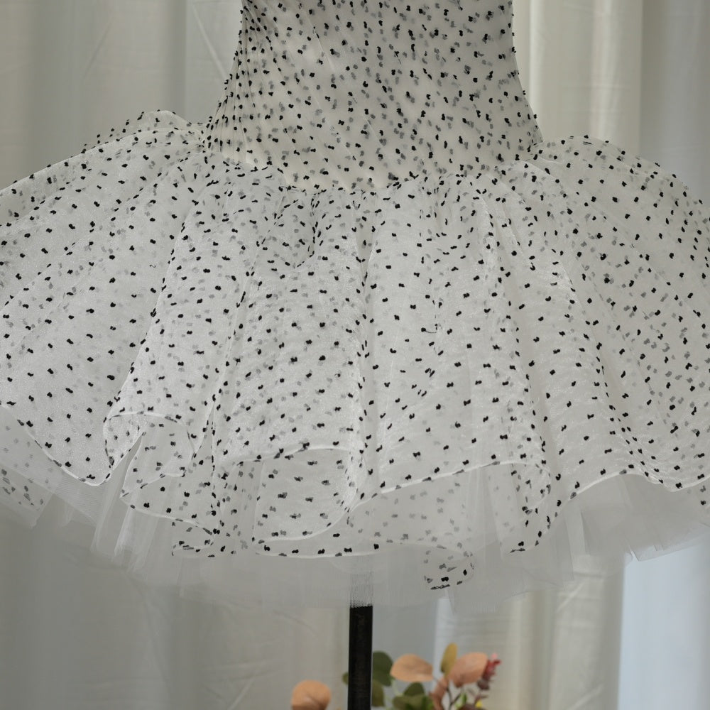 BSD00017 Cute Polka Dot Ballet Tutu with Wide Straps Sexy Polka Dot Print Cocktail Dress Casual Mini Homecoming Dress