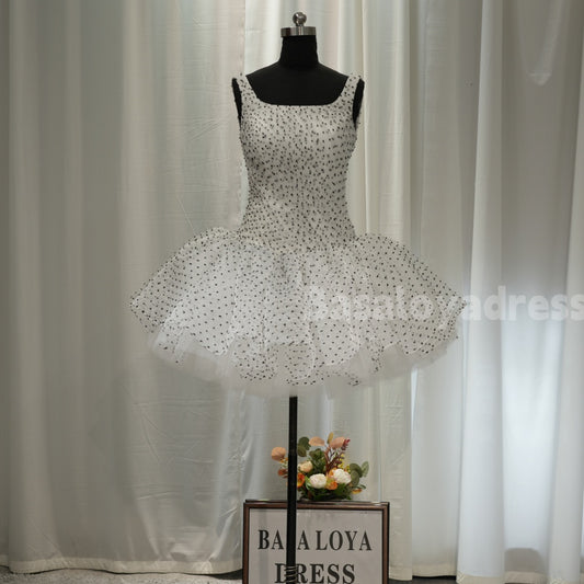 BSD00017 Cute Polka Dot Ballet Tutu with Wide Straps Sexy Polka Dot Print Cocktail Dress Casual Mini Homecoming Dress
