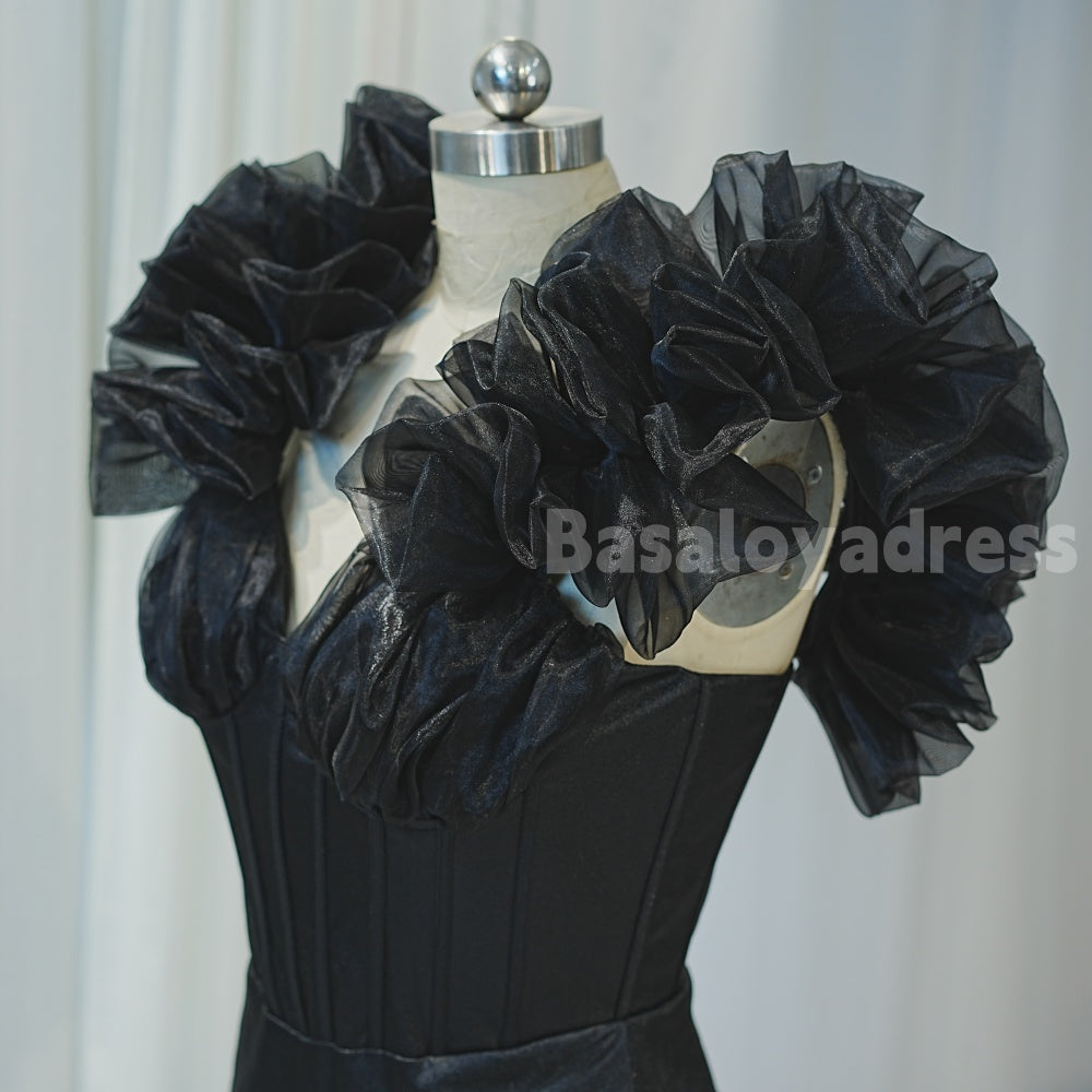 BSD00018 Summer Black Ruffle sleeves Tight Short Dress Cocktail Homecoming Dress