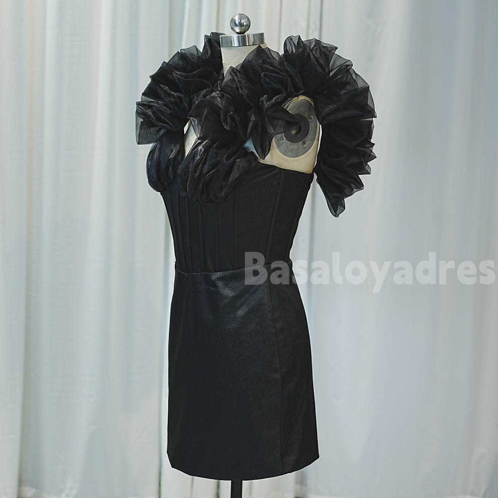 BSD00018 Summer Black Ruffle sleeves Tight Short Dress Cocktail Homecoming Dress
