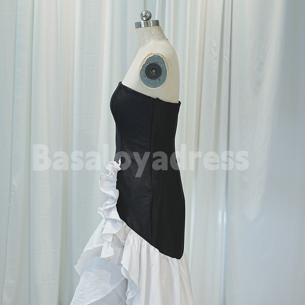 BSD00019 Women's High Slit Tight Leg-revealing Off-Shoulder Ruffled Homecoming Dress