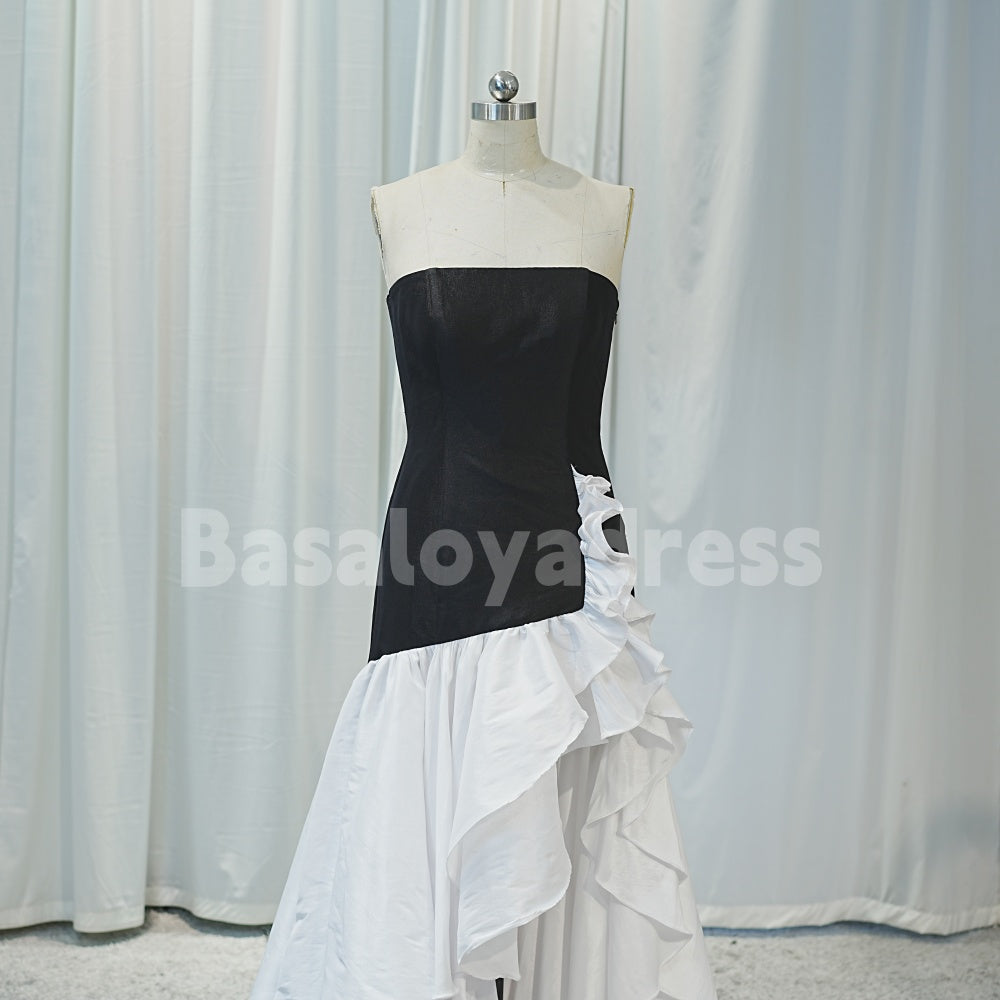 BSD00019 Women's High Slit Tight Leg-revealing Off-Shoulder Ruffled Homecoming Dress