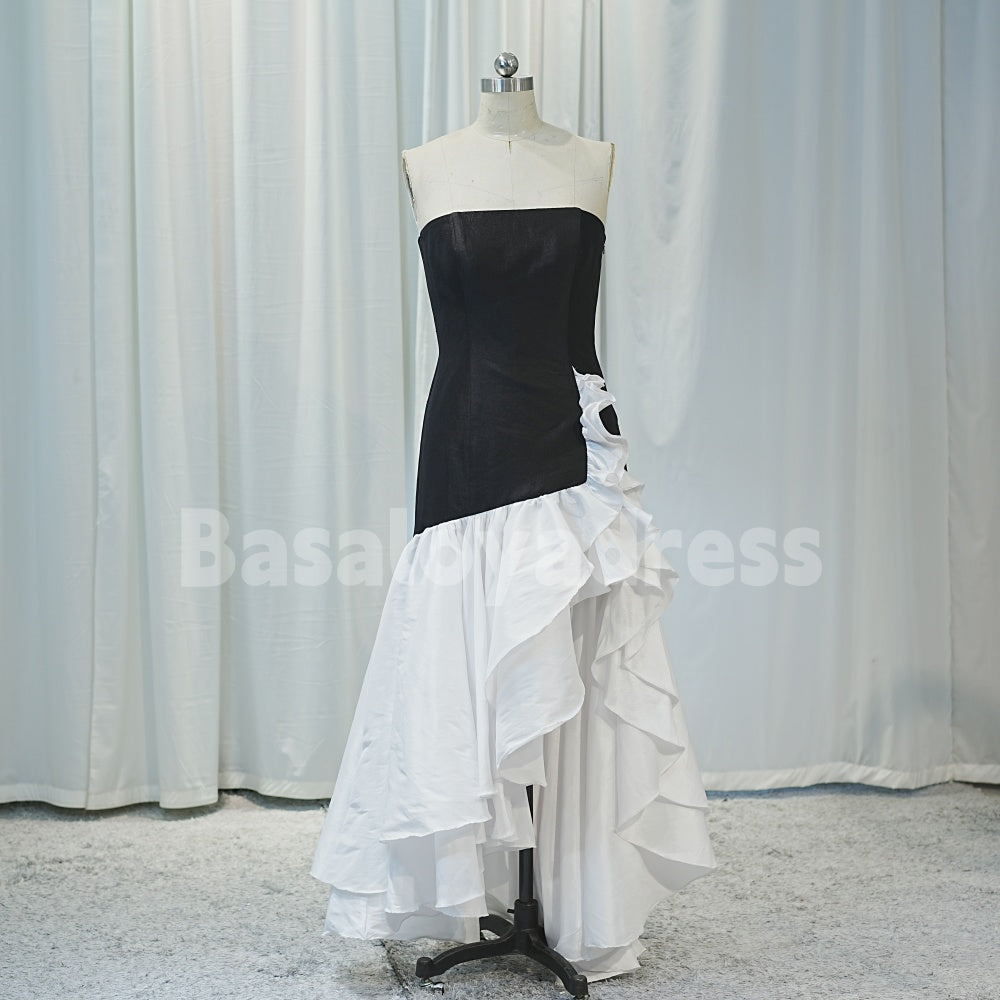 BSD00019 Women's High Slit Tight Leg-revealing Off-Shoulder Ruffled Homecoming Dress