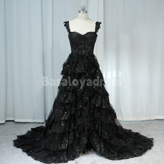 BDES00010 Off Shoulder Black Lace Formal Graduation Evening Dress with High Slit