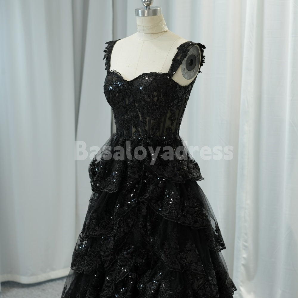 BDES00010 Off Shoulder Black Lace Formal Graduation Evening Dress with High Slit