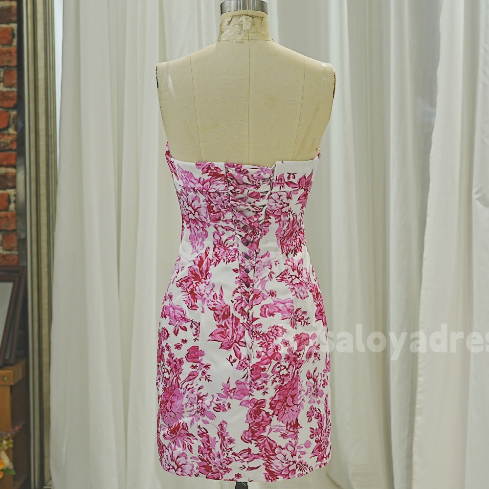 BSD00026 Women Y2k Off Shoulder Tube Dress Floral Printed Mini Dress Low Cut Clubwear