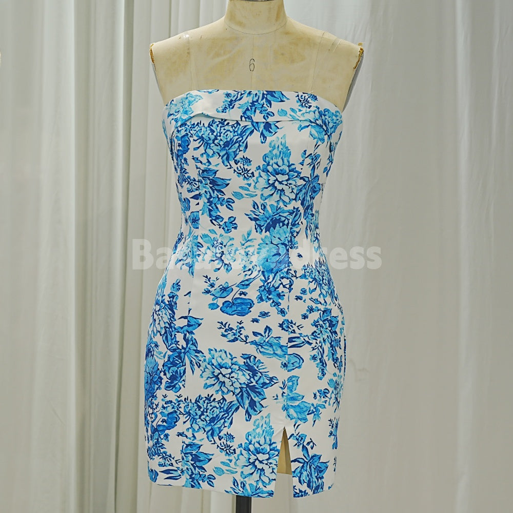 BSD00026 Women Y2k Off Shoulder Tube Dress Floral Printed Mini Dress Low Cut Clubwear