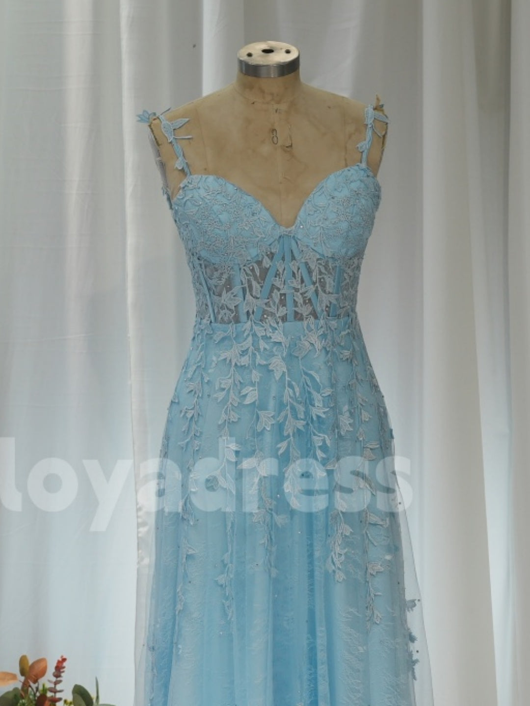 BDES00024 Light Blue/Light Purple Prom Dresses Lace Applique Evening Dresses Affordable Prom Dress