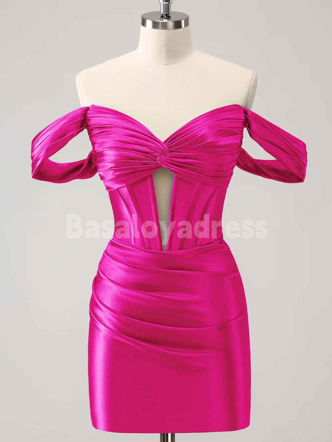BSD00058 Dark Green Tight Off the Shoulder Cutout Corset Satin Mini Dress Short Homecoming Dress