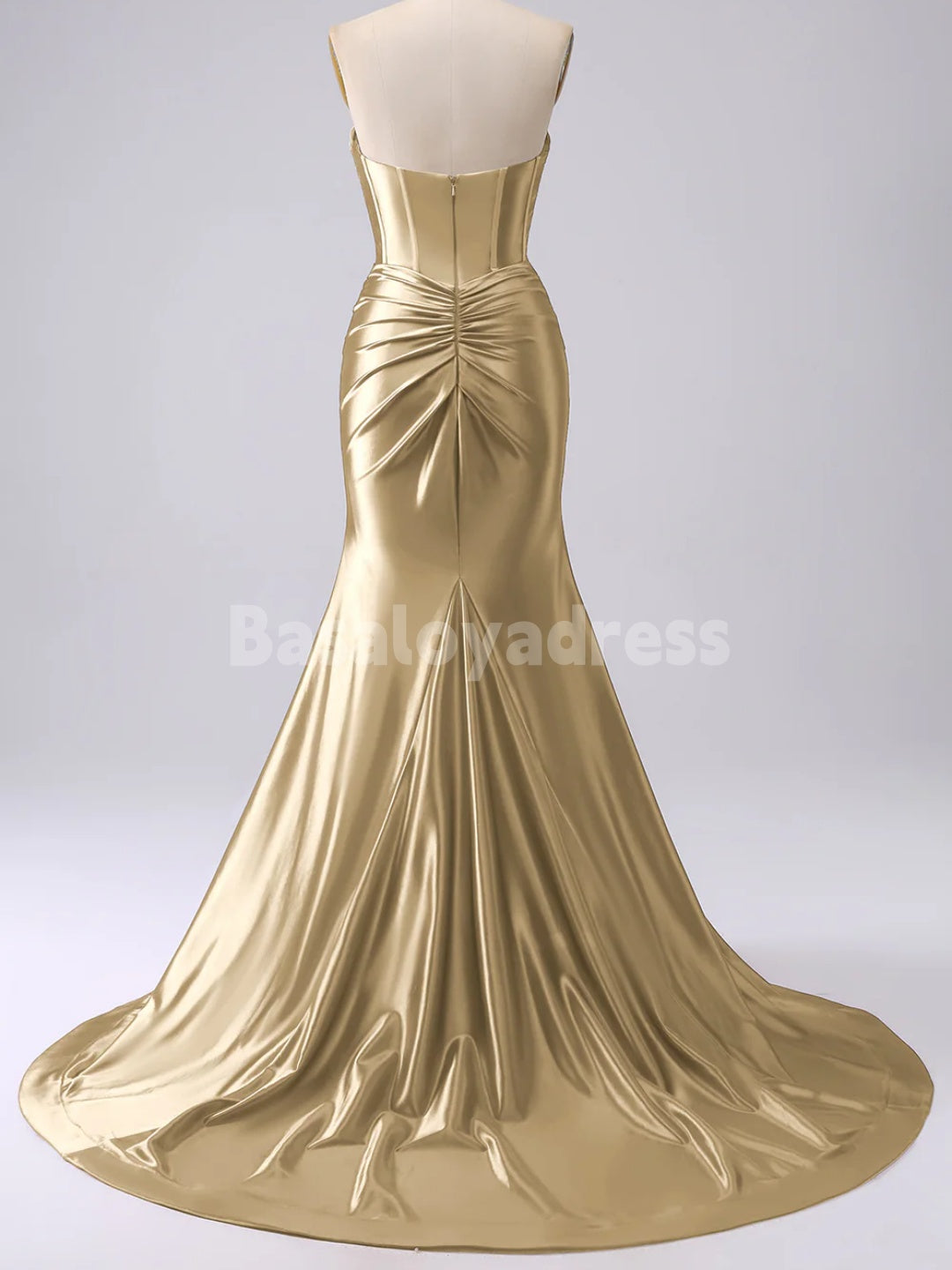 BDES00136 Strapless Cut Out Long Prom Dress Ruched Satin Formal Evening Gown with Slit