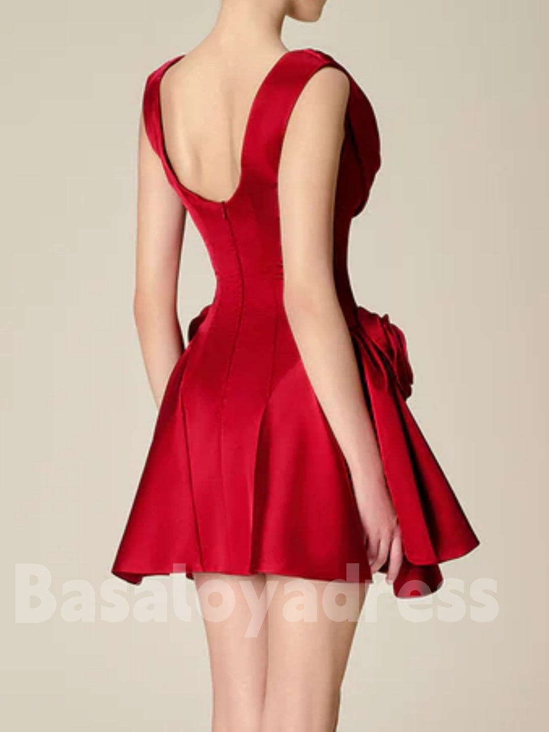 BSD00063 Solid Spliced 3D Flowers Mini Dresses Pleated Scoop Neck Sleeveless High Waist Temperament Cocktail Dress