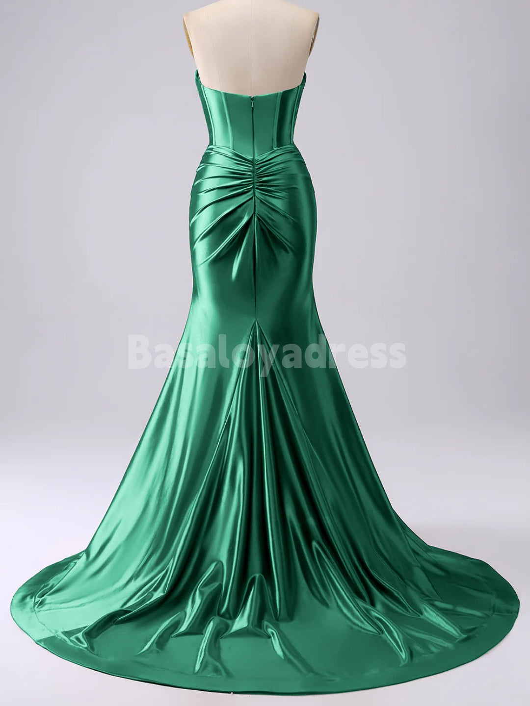 BDES00136 Strapless Cut Out Long Prom Dress Ruched Satin Formal Evening Gown with Slit
