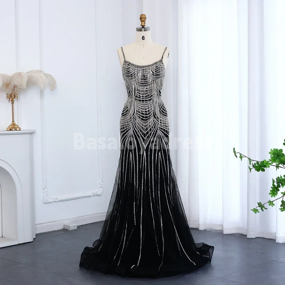 BDES00020 Shiny Fitted Crystal Fringe Embellished Tulle Overlay Nude Lining Prom and Evening Gown