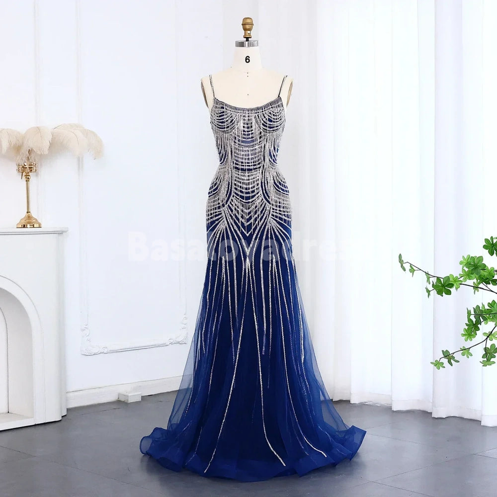 BDES00020 Shiny Fitted Crystal Fringe Embellished Tulle Overlay Nude Lining Prom and Evening Gown