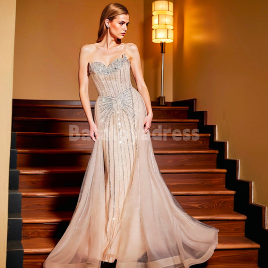BDES00021 Heavy beaded Strapless Crystal Embellished Gown Prom & Evening Dress with Overskirt