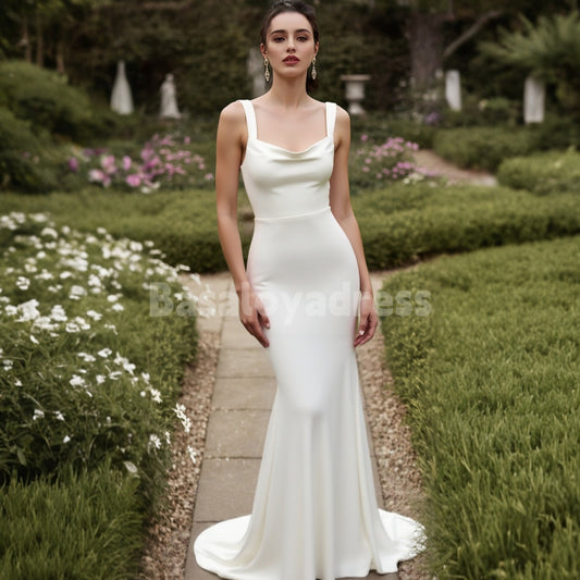 BWD00047 Boho Beach Simple Mermaid Open-Back Draped Satin Dress Wedding Dresses for Bride 2026