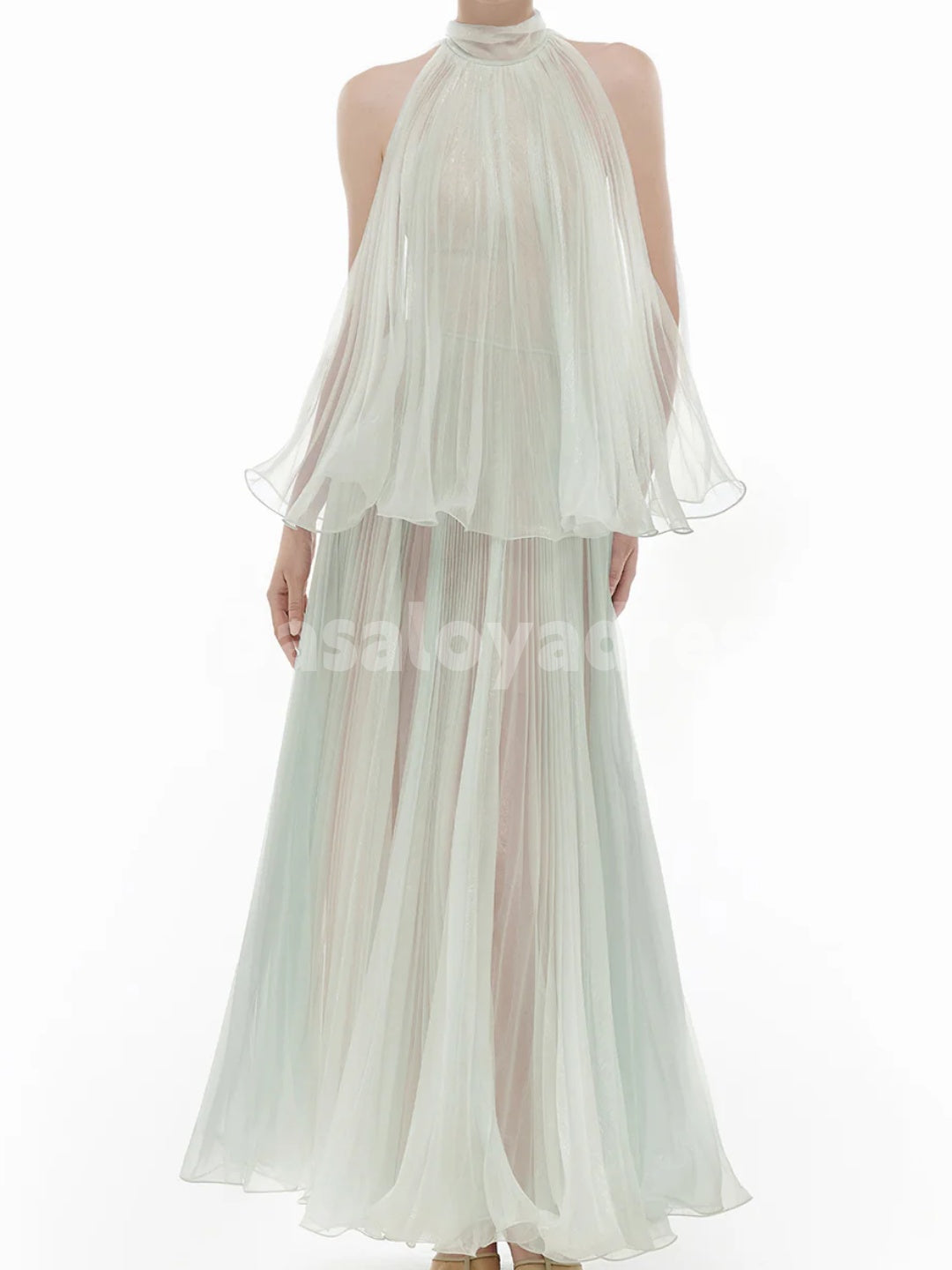 BDES00111 Elegant Tulle Maxi Dress High Neck Sleeveless Formal Party Dress A line Long Tiered Evening Dress  Customized