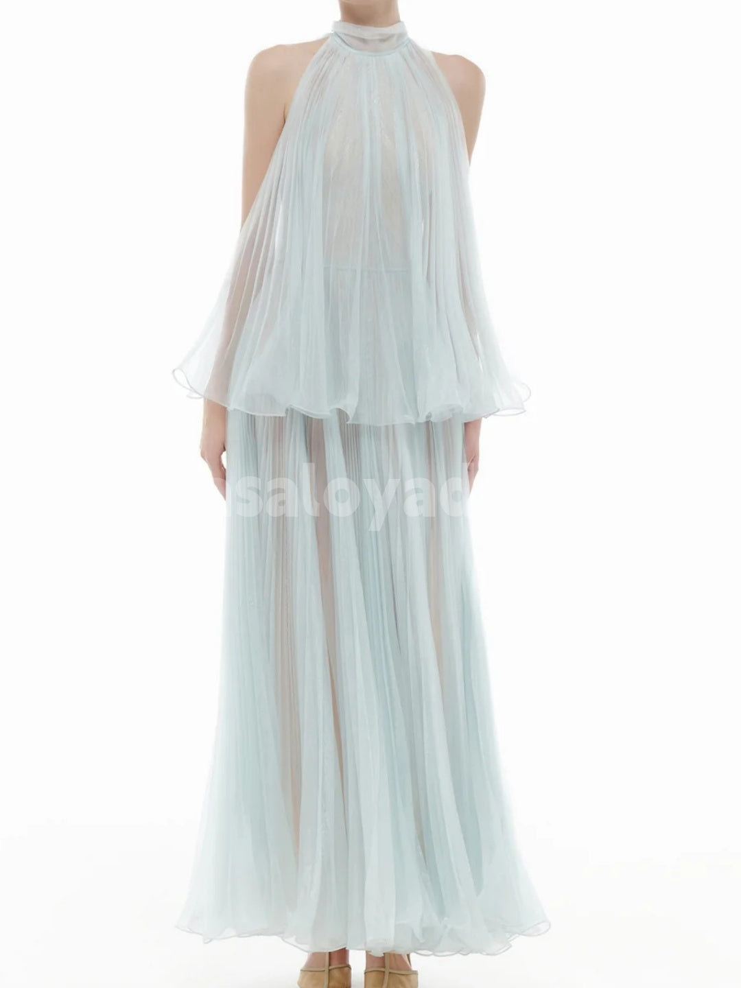 BDES00111 Elegant Tulle Maxi Dress High Neck Sleeveless Formal Party Dress A line Long Tiered Evening Dress  Customized
