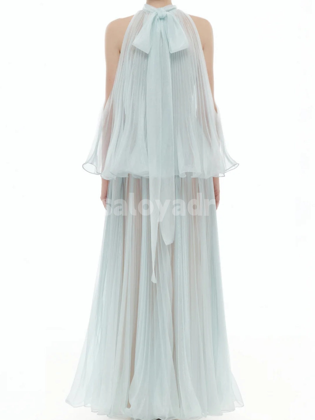 BDES00111 Elegant Tulle Maxi Dress High Neck Sleeveless Formal Party Dress A line Long Tiered Evening Dress  Customized