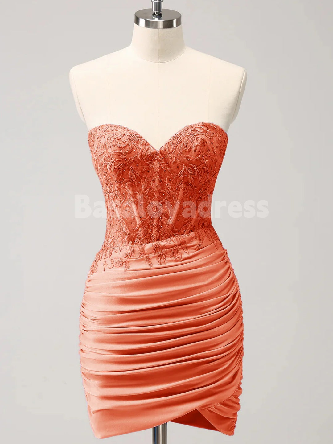 BSD00057 Glitter Lilac Tight Sweetheart Strapless Corset Pleated Tight Short Homecoming Dress with Lace Appliques and Beading