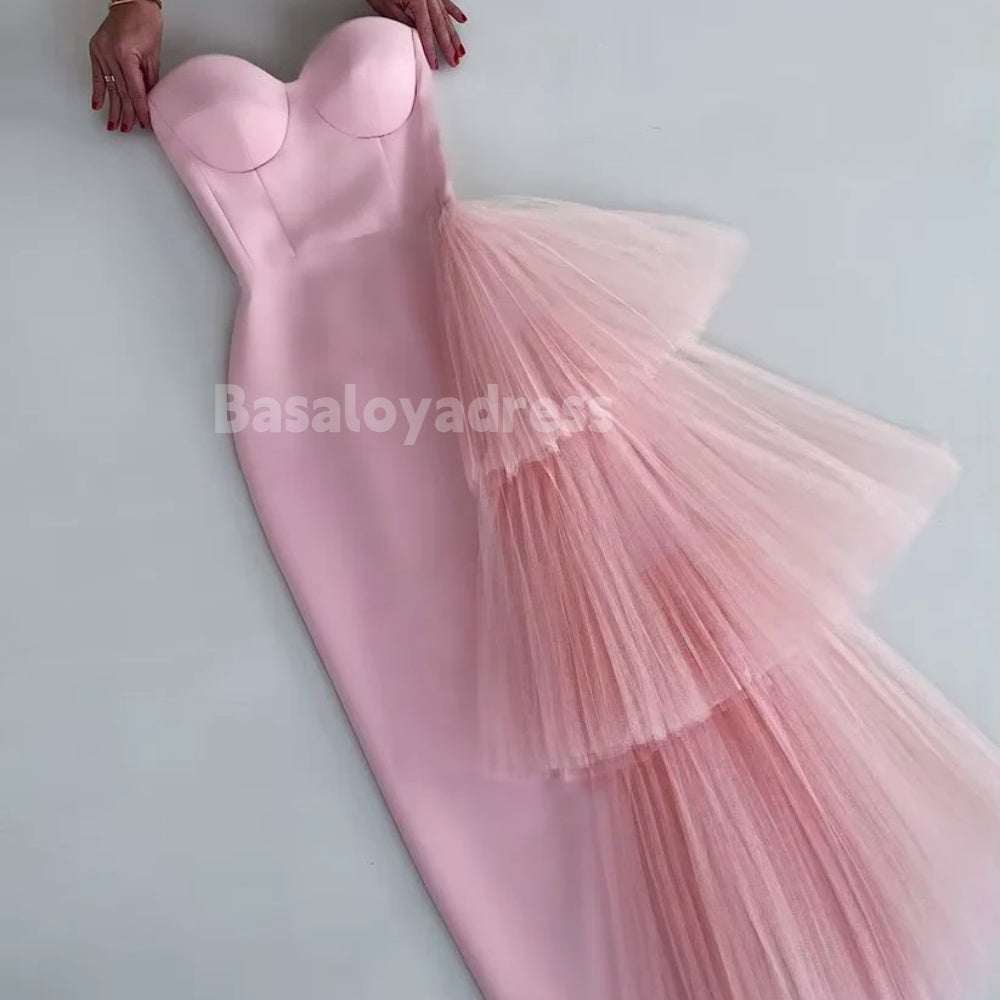 BDES00109 Elegant Long Dresses Sexy Evening Gowns Pleated Tull Sheath Split Dress Sleeveless Tube Dresses