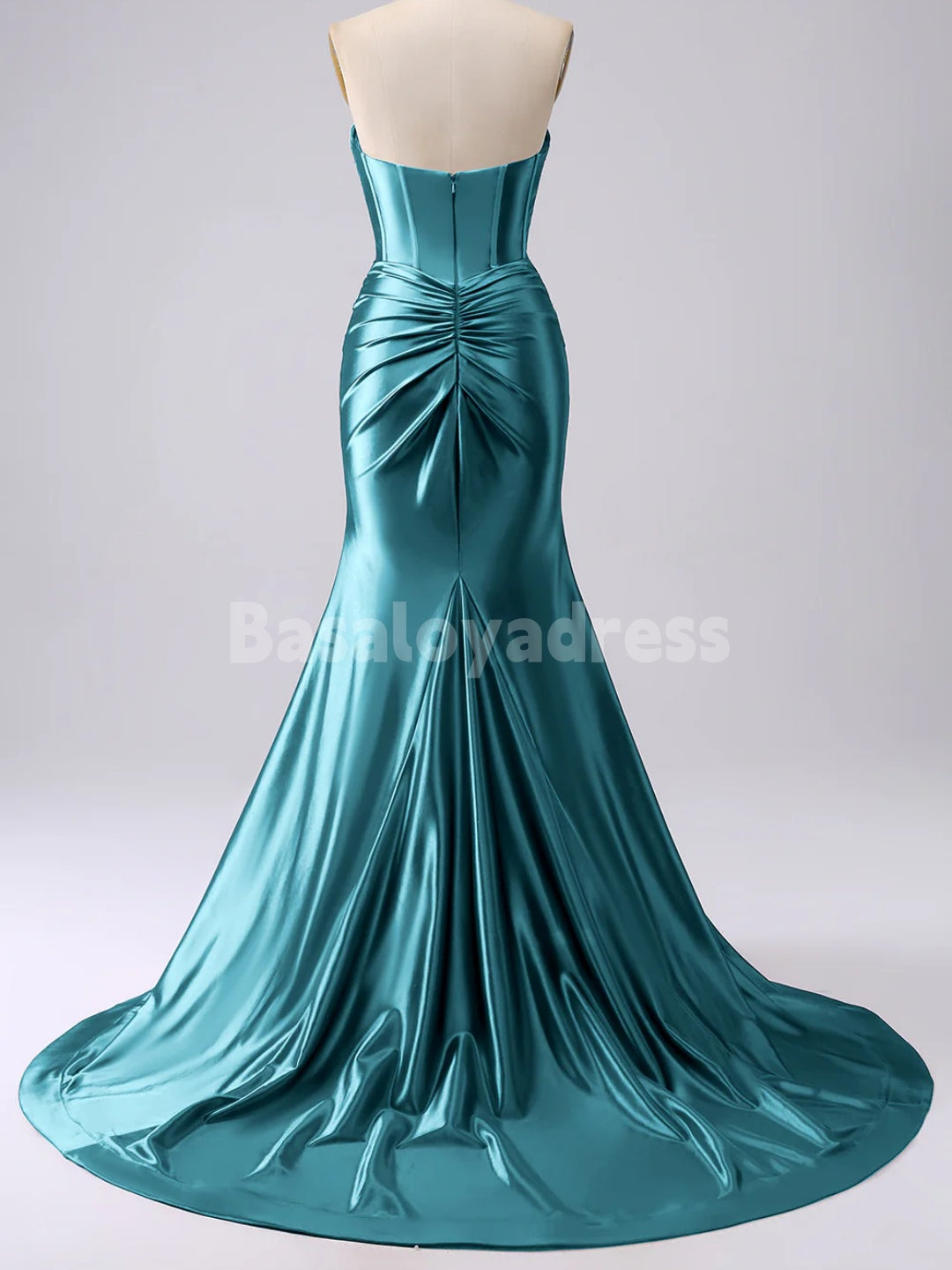 BDES00136 Strapless Cut Out Long Prom Dress Ruched Satin Formal Evening Gown with Slit