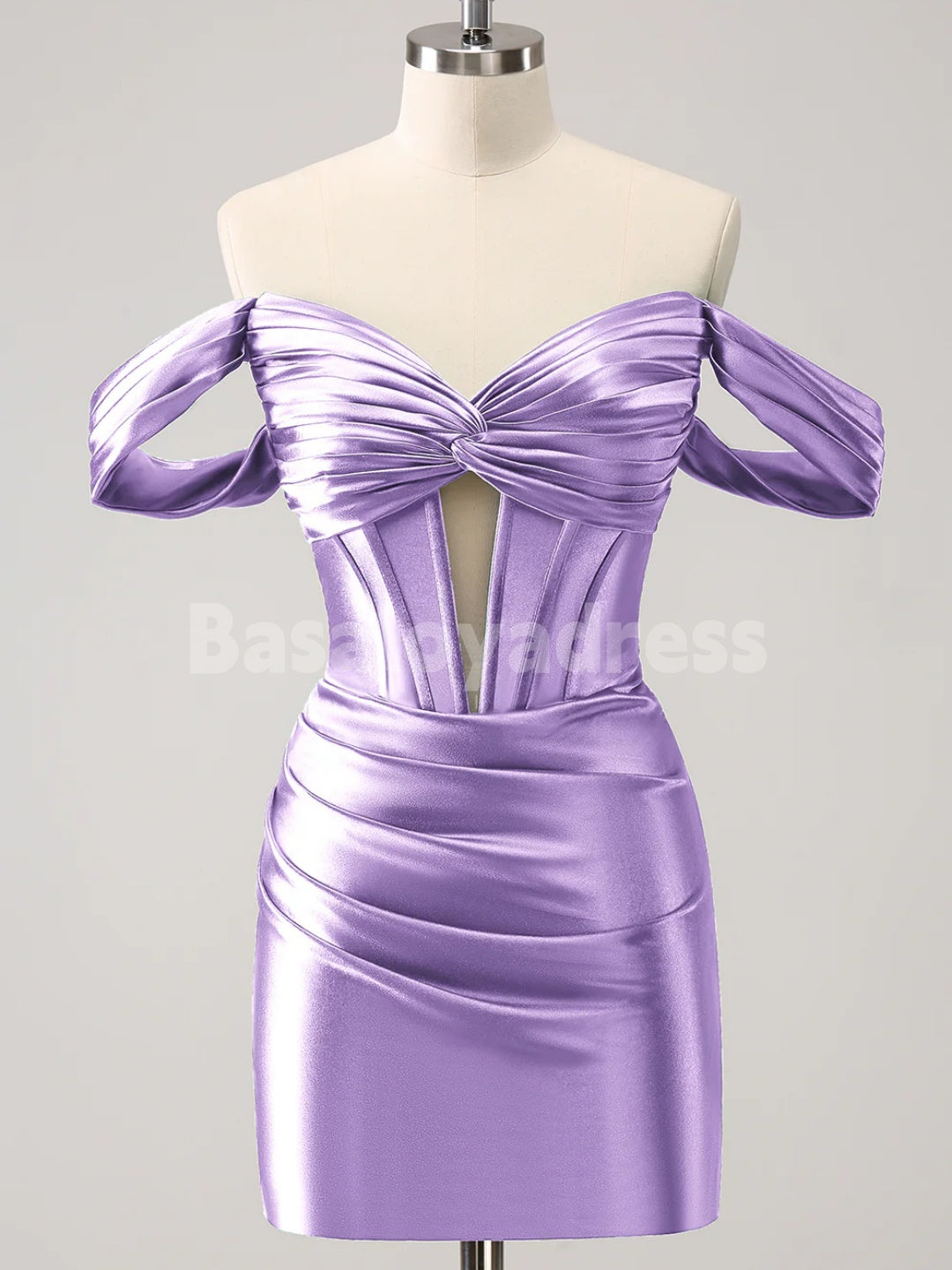 BSD00058 Dark Green Tight Off the Shoulder Cutout Corset Satin Mini Dress Short Homecoming Dress