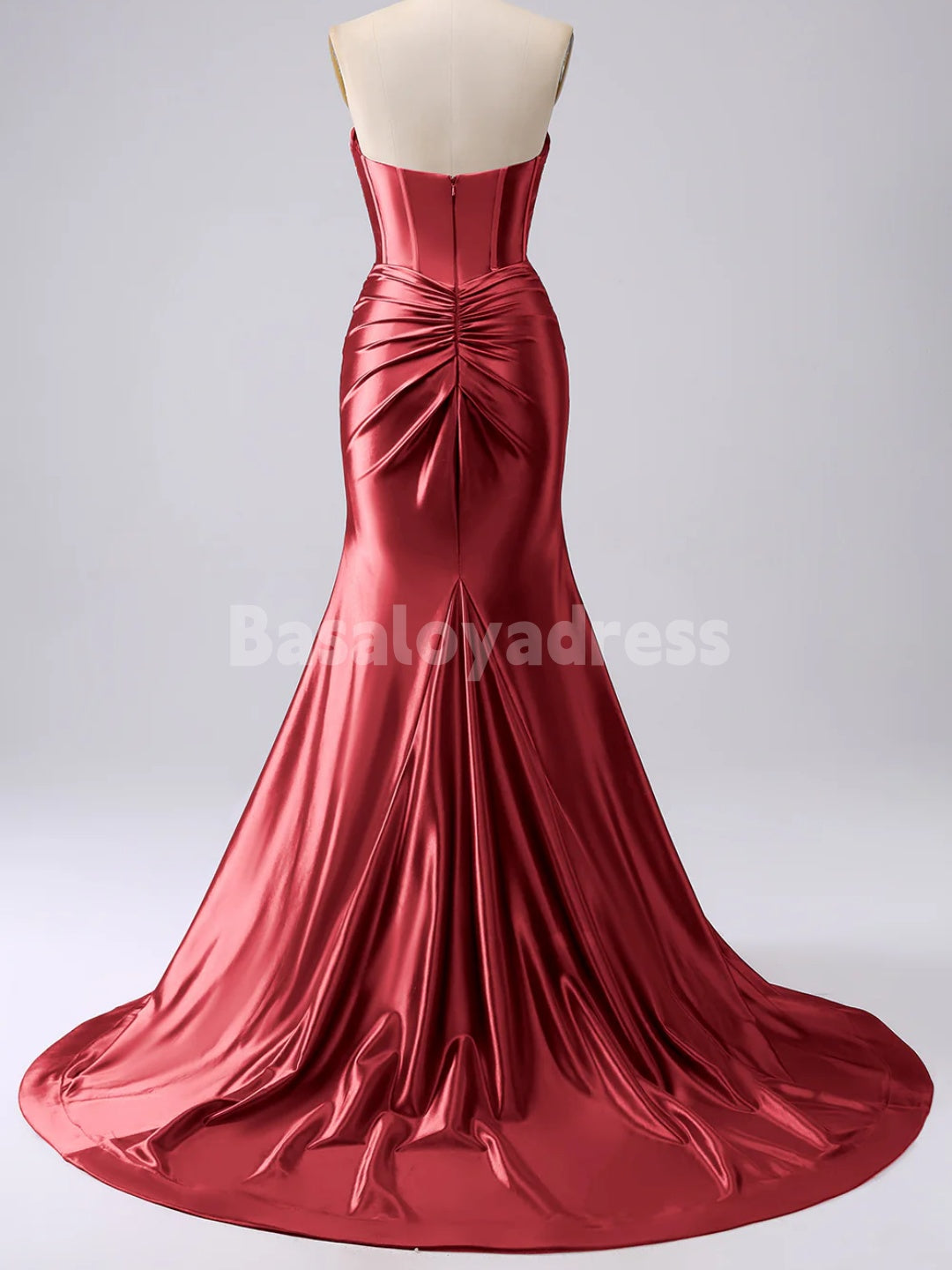 BDES00136 Strapless Cut Out Long Prom Dress Ruched Satin Formal Evening Gown with Slit