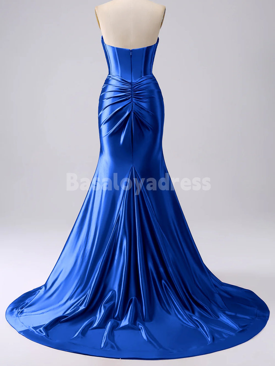 BDES00136 Strapless Cut Out Long Prom Dress Ruched Satin Formal Evening Gown with Slit