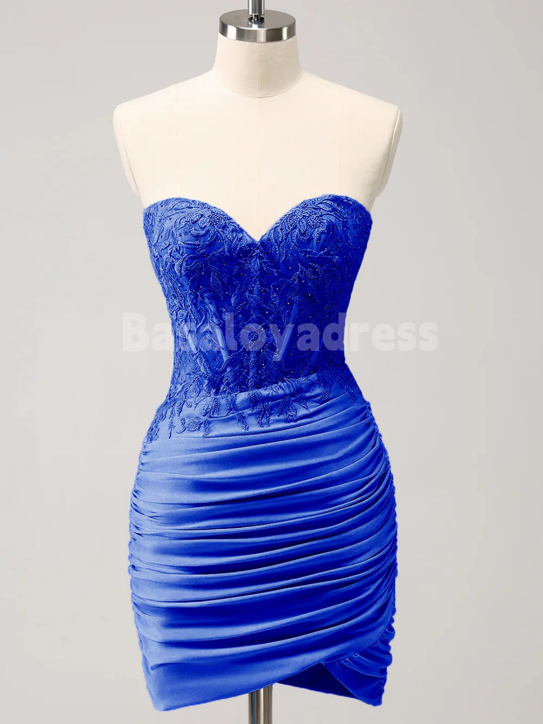 BSD00057 Glitter Lilac Tight Sweetheart Strapless Corset Pleated Tight Short Homecoming Dress with Lace Appliques and Beading