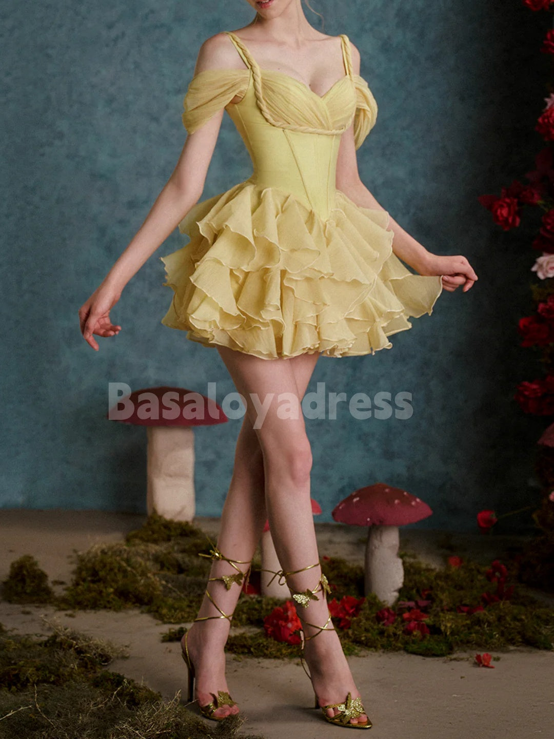 BSD00066 Elegant Yellow A-Line Wedding Party Dress Sweetheart Short Sleeves Organza Mini Dress Special Occasion Birthday Dresses Custom