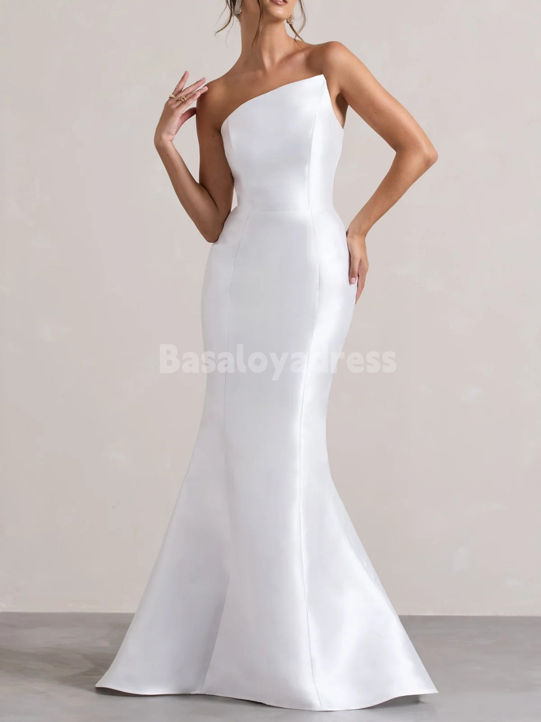 BWD00063 Pure Black/White Satin Asymmetric Fishtail Maxi Skirt Mermaid Wedding Dress