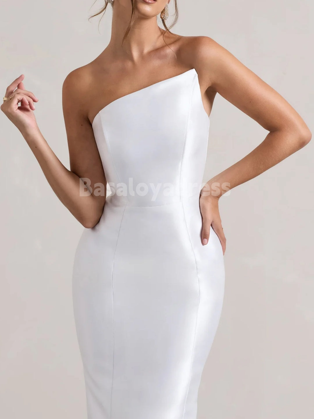 BWD00063 Pure Black/White Satin Asymmetric Fishtail Maxi Skirt Mermaid Wedding Dress