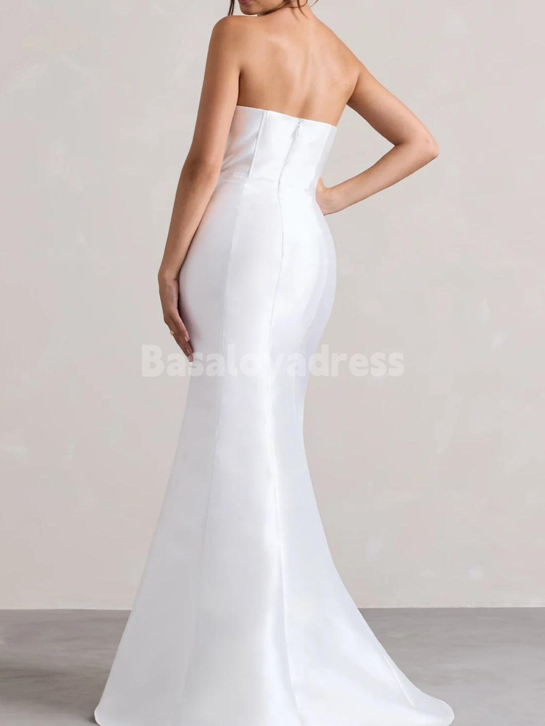 BWD00063 Pure Black/White Satin Asymmetric Fishtail Maxi Skirt Mermaid Wedding Dress