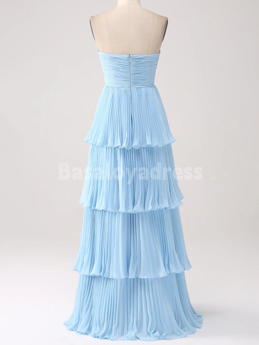 BDES00104 2025 A Line Chiffon Ruched Sweetheart Strapless Tiered Prom Dresses
