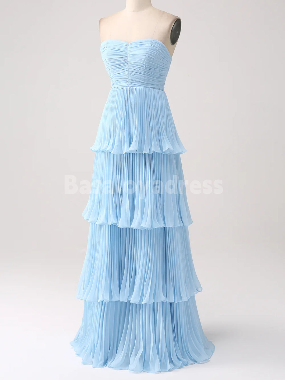 BDES00104 2025 A Line Chiffon Ruched Sweetheart Strapless Tiered Prom Dresses