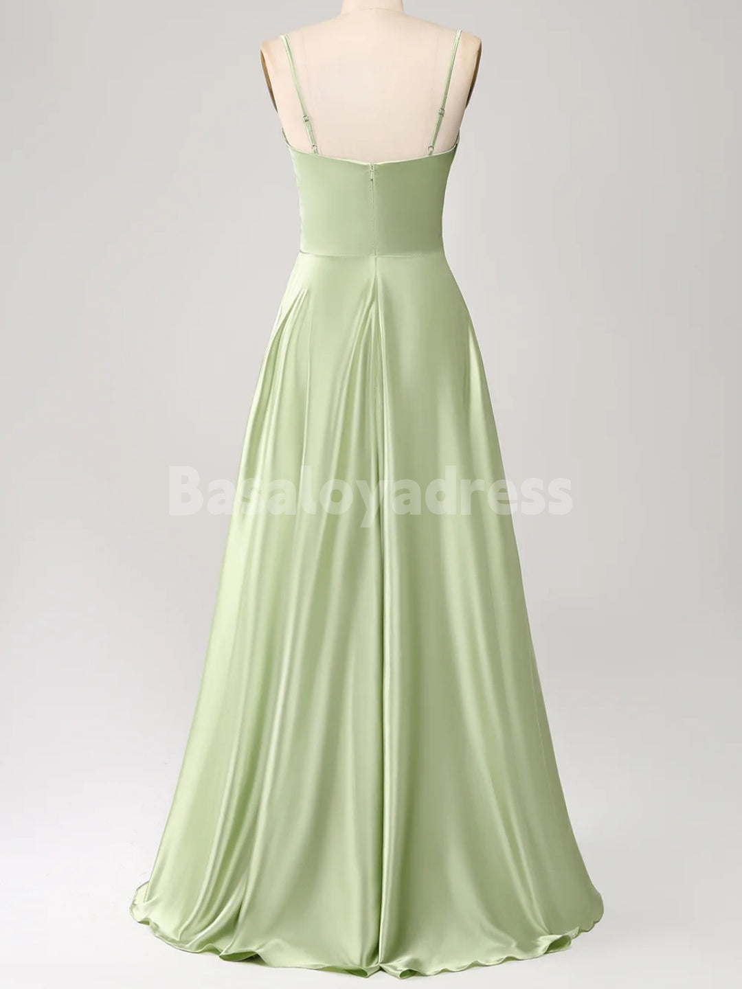 BDES00137 A Line Cowl Neck Satin Long Prom Dress with Pleats and Sequins