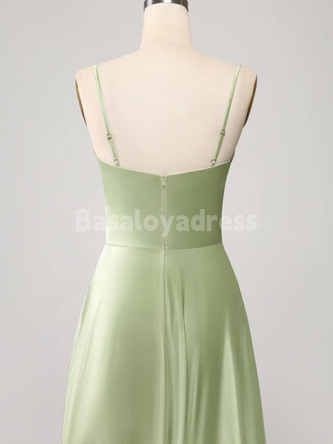 BDES00137 A Line Cowl Neck Satin Long Prom Dress with Pleats and Sequins