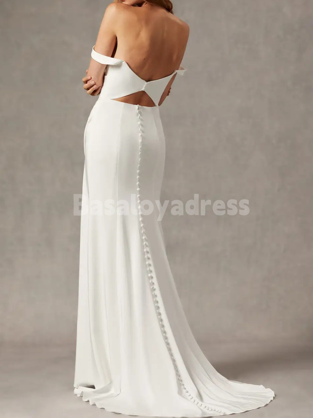 BWD00045 Pleated Open-Back Mermaid Wedding Dress with Detachable Straps and High Slit