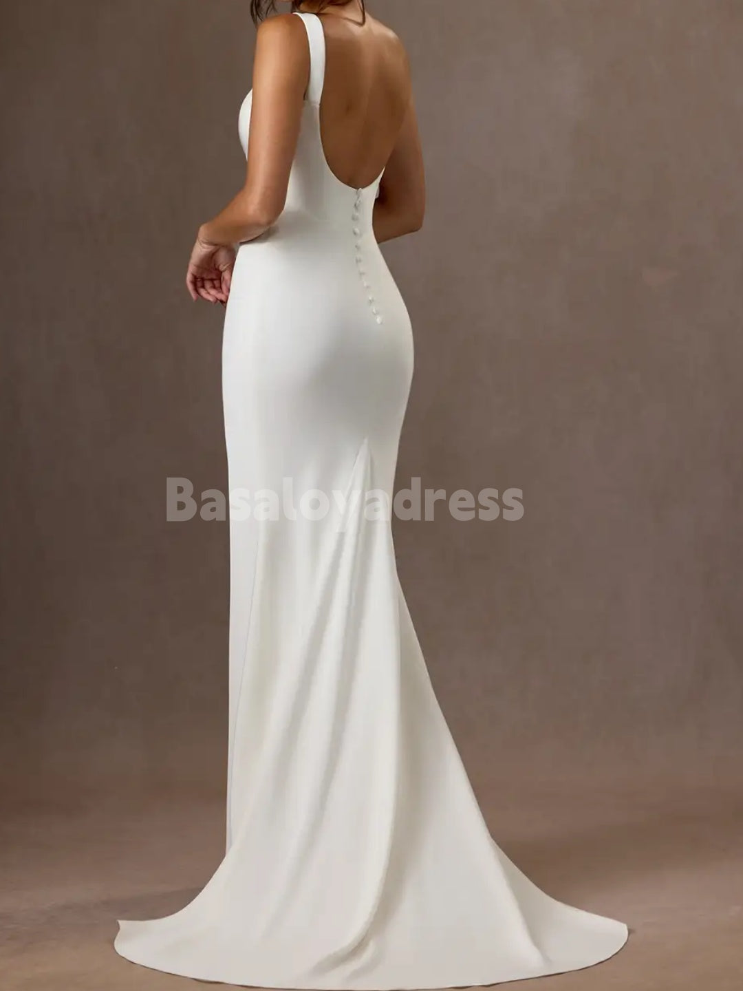 BWD00047 Boho Beach Simple Mermaid Open-Back Draped Satin Dress Wedding Dresses for Bride 2026