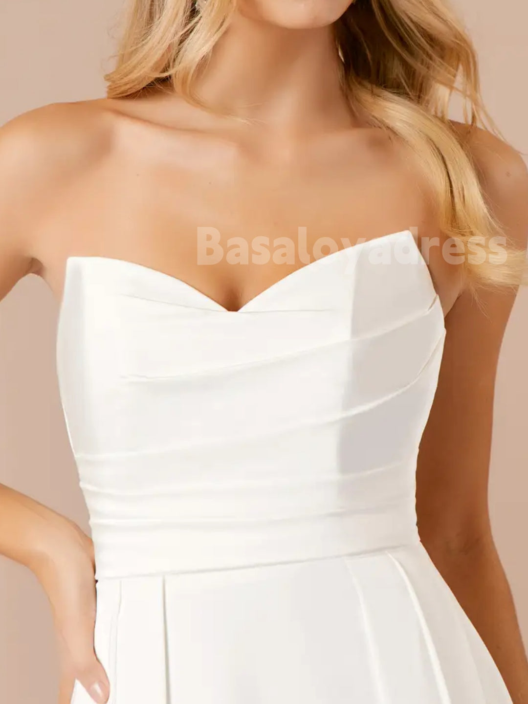 BWD00048 A-Line Crepe Back Lace Applique Dress with Detachable Spaghetti Straps and High Slit