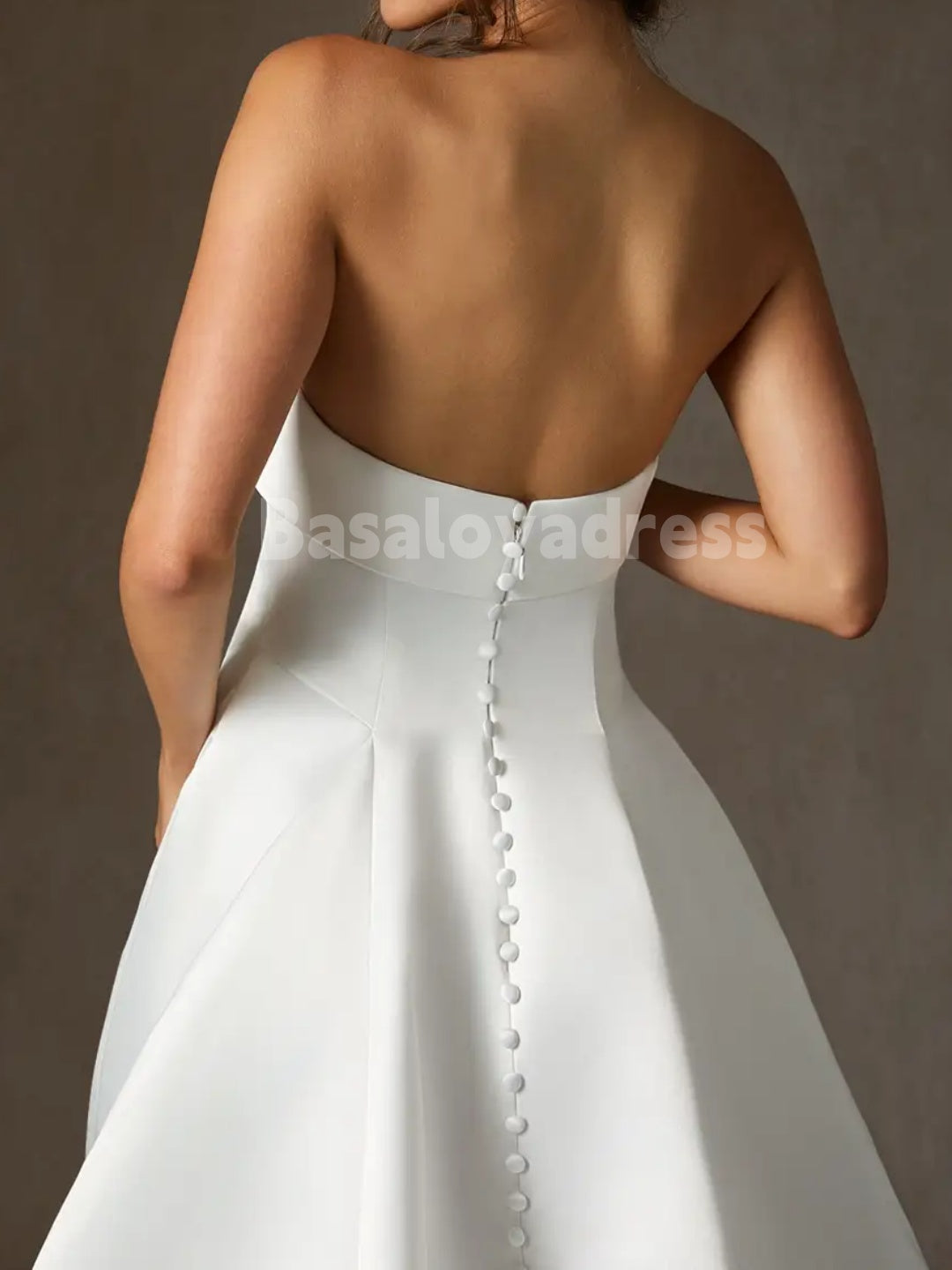BWD00049 A-Line Strapless Sweetheart Satin Dress Basque-Waist Large Hem Wedding Gown