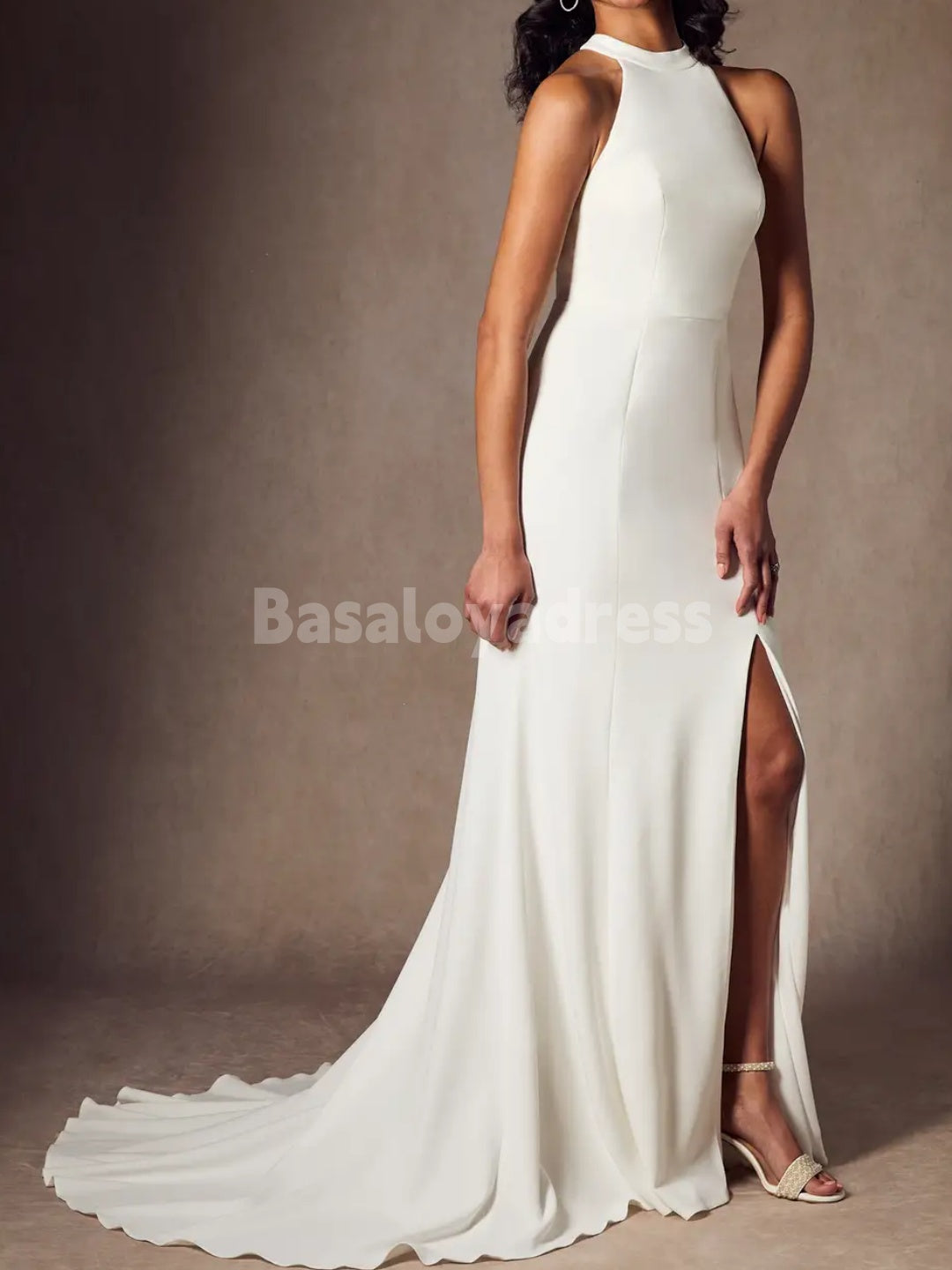 BWD00055 Black Sheath Backless Bow Tied Stretch Crepe Wedding Dress with Tulle Gloves