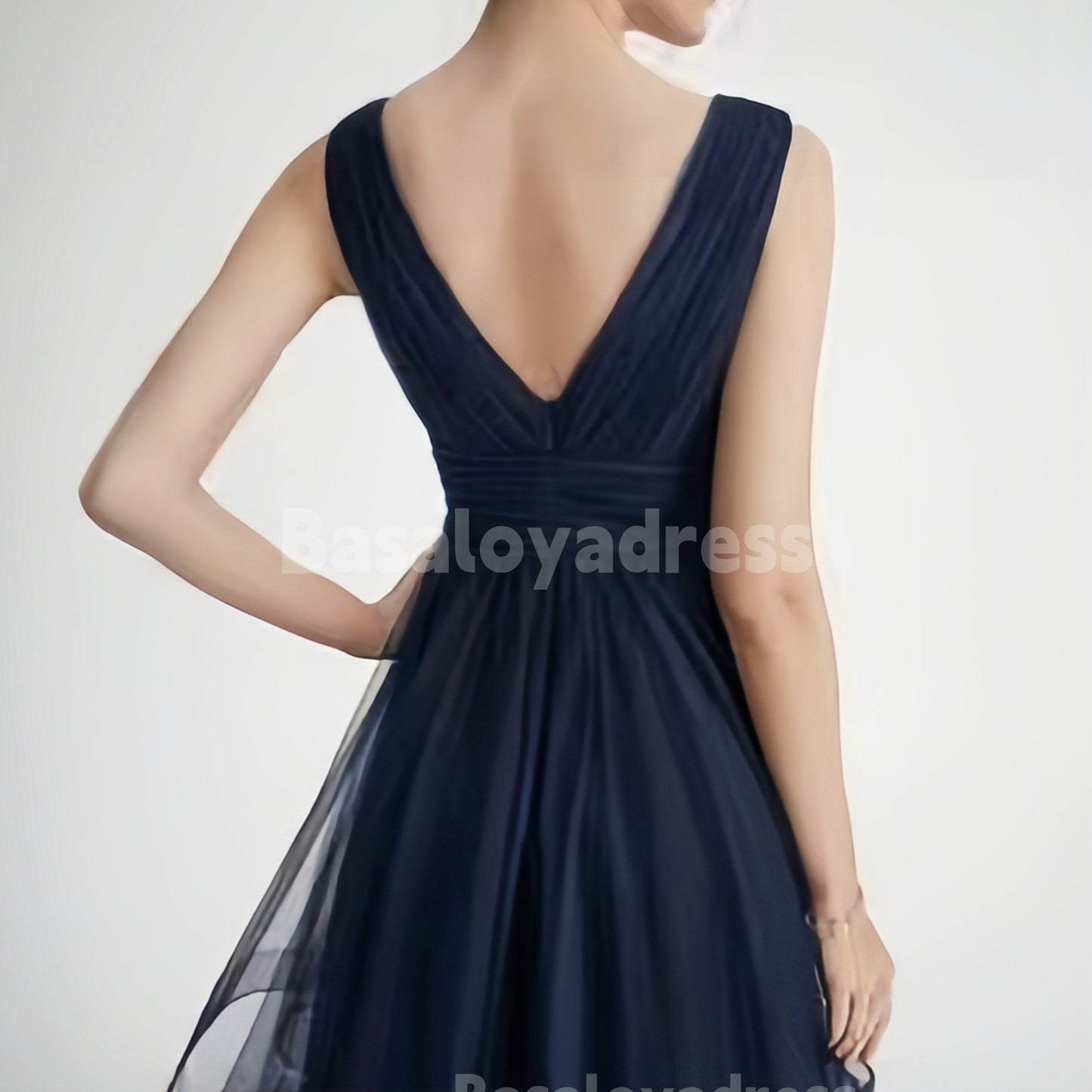 BSD00028 Asymmetrical A-line V-Neck High-Low Tulle Cocktail Dress With Cascading Ruffles Pleated
