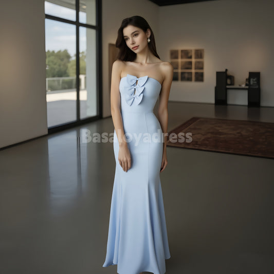 BDES00069 Trumpet/Mermaid Straight Floor-Length Off-shoulder Chiffon Prom Dress Bridesmaid Dress With Bow Decoration