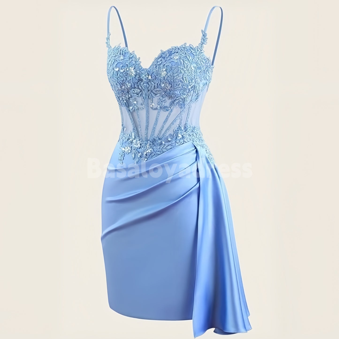 BSD00036 New 2026 Women Blue/Fuchsia Spaghetti Straps Corset Floral Tight Short Homecoming Dress
