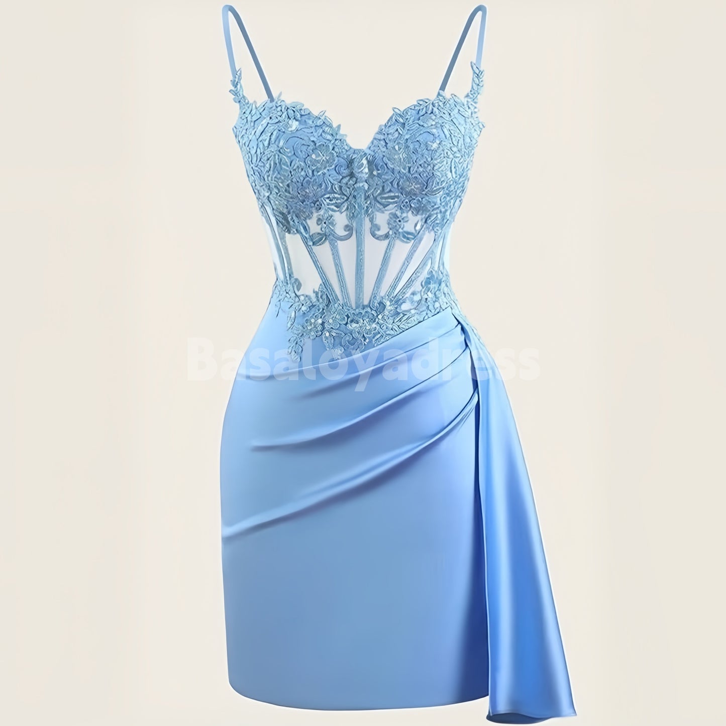 BSD00036 New 2026 Women Blue/Fuchsia Spaghetti Straps Corset Floral Tight Short Homecoming Dress